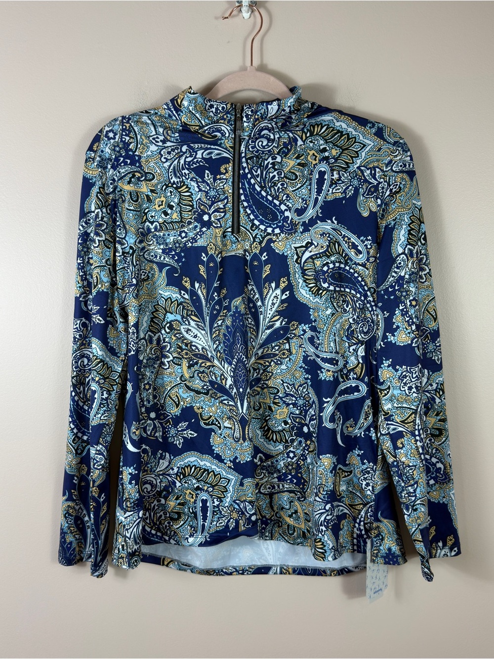 NWT Acegolfs XXL blue pasiley print UPF50+ long sleeve 1/4 zip popover top